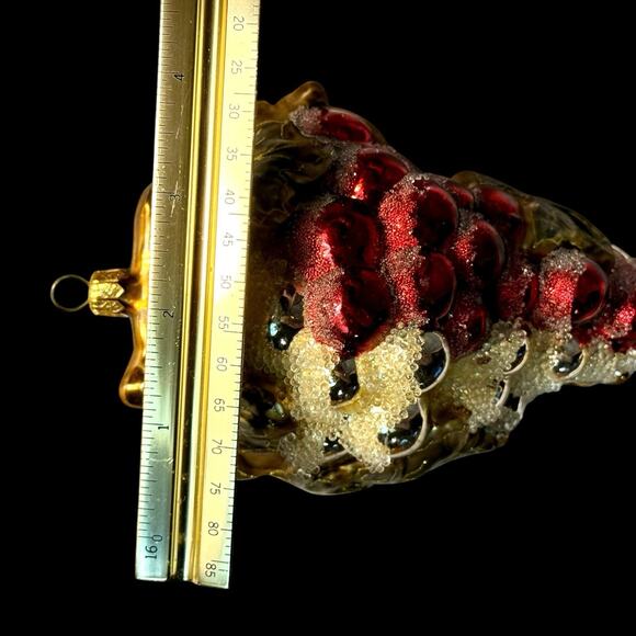 VTG Polanaise Hand Blown Glass Grape Cluster Christmas Ornament Frit Glitter 6” - Picture 11 of 12